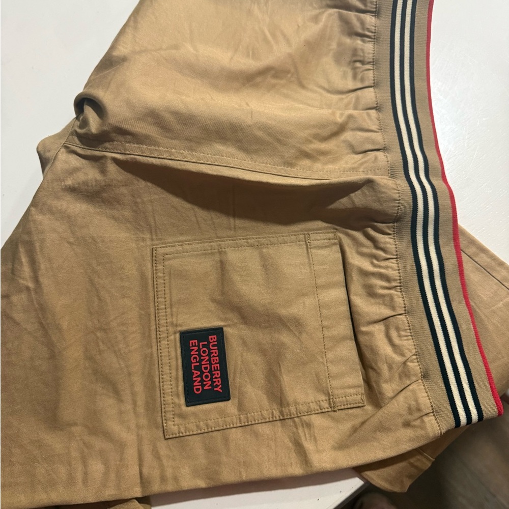 Burberry Beige Shorts with Red and Black Stripe